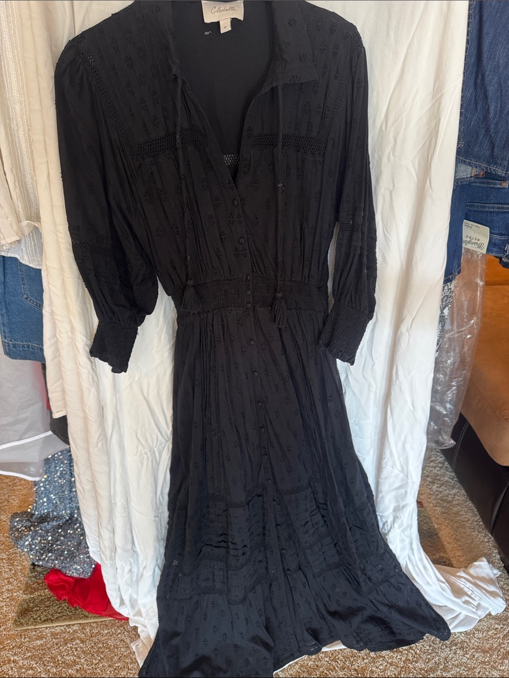 Cleobella Black Eyelet Button-Front Maxi Dress